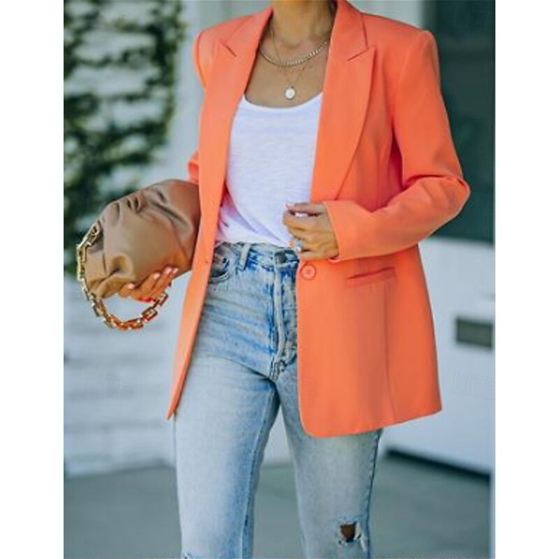 Women's Blazer Party Buttons Solid Color Comfortable Fashion Regular Fit Outerwear Long Sleeve Fall Orange S2