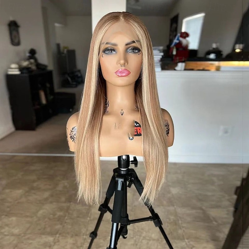 Remy Human Hair 5x5 Closure 13x4 Lace Front Wig Middle Part Brazilian Hair Straight Black Multi-color Wig 130% 150% Density Highlighted / Balayage Hair Natural Hairline Glueless With Bleached Knots2