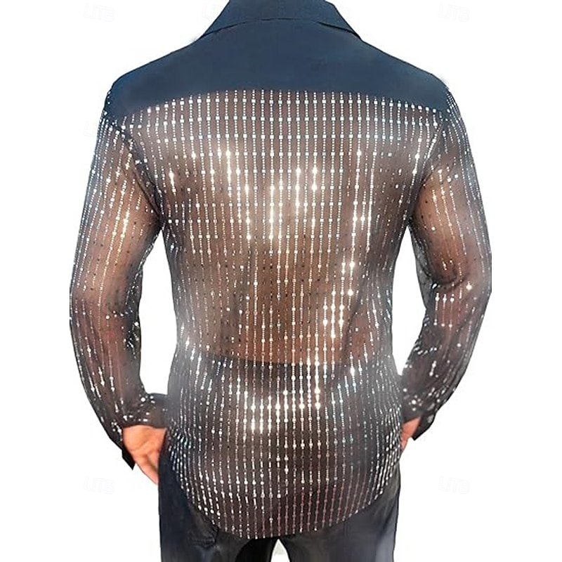 Retro Vintage 1970s 1980s T-shirt Hippie Disco Sequins Shiny Metallic Fancy Dress Men's Carnival Costume Christmas Halloween Carnival Party Pride Parade Pride Month Adults' Shirt2