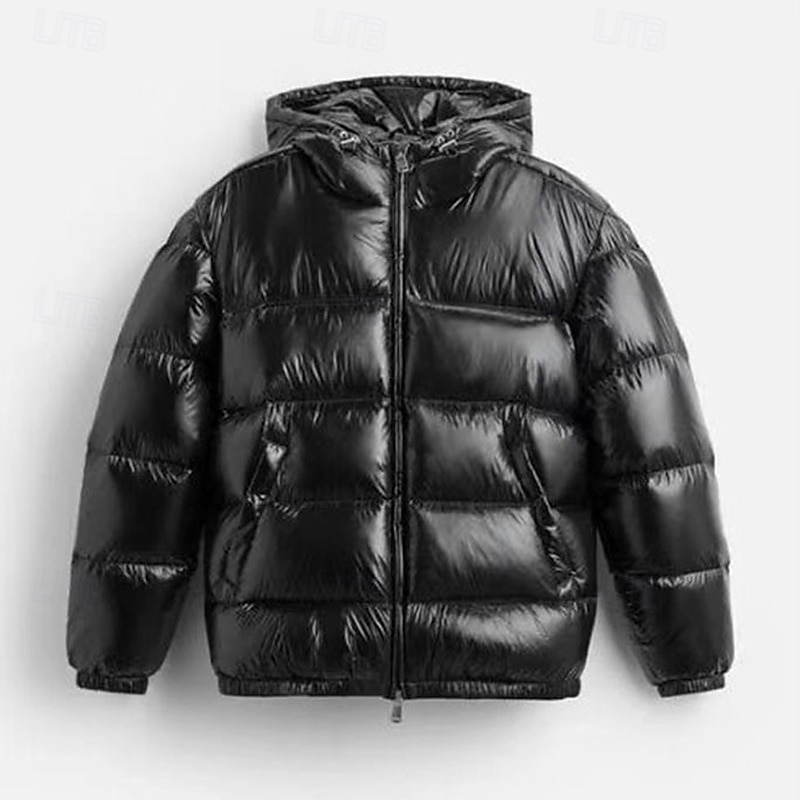 Men's Winter Coat Puffer Jacket Padded Jacket Pocket Polyster Vacation Daily Wear Date Regular Fashion Casual Comfortable Thermal Warm Fall & Winter Solid / Plain Color Black Dark Green Puffer Jacket