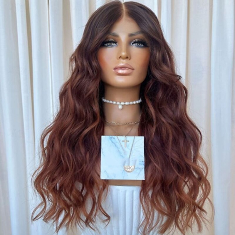 Remy Human Hair 5x5 Closure 13x4 Lace Front Wig Middle Part Brazilian Hair Wavy Loose Wave Multi-color Wig 130% 150% Density with Baby Hair Ombre Hair Glueless Pre-Plucked For Women Long Human Hair4
