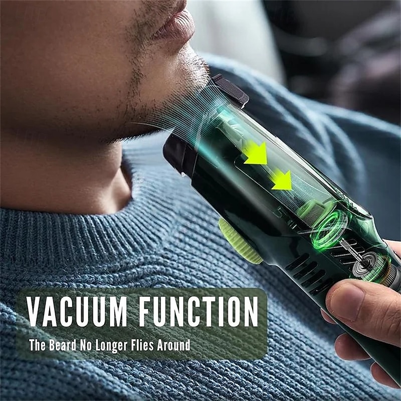 Vacuum Beard Shaver USB Rechargeable Vacuum Shaver Hair Clipper Washable Barber Hair Clipper Gifts for Men
