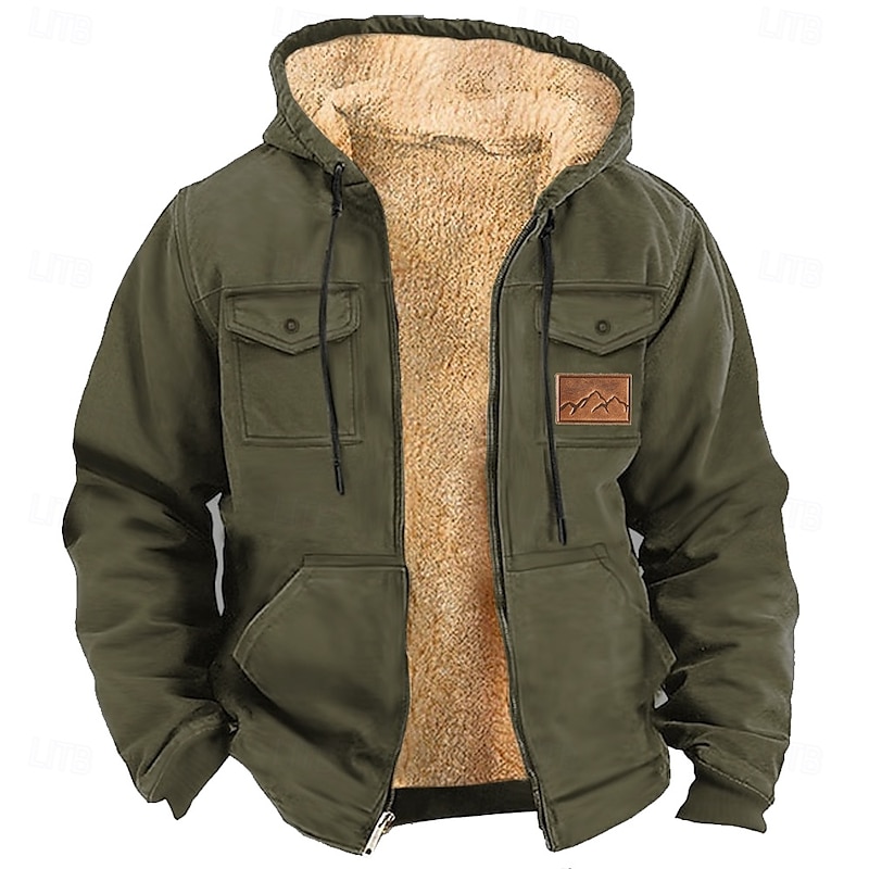 Men's Solid Color Cowboy Fleece Hoodies Fashion Cool Long Sleeve Hooded Holiday Streetwear Brown Khaki Zipper Pocket Fall Winter Designer2