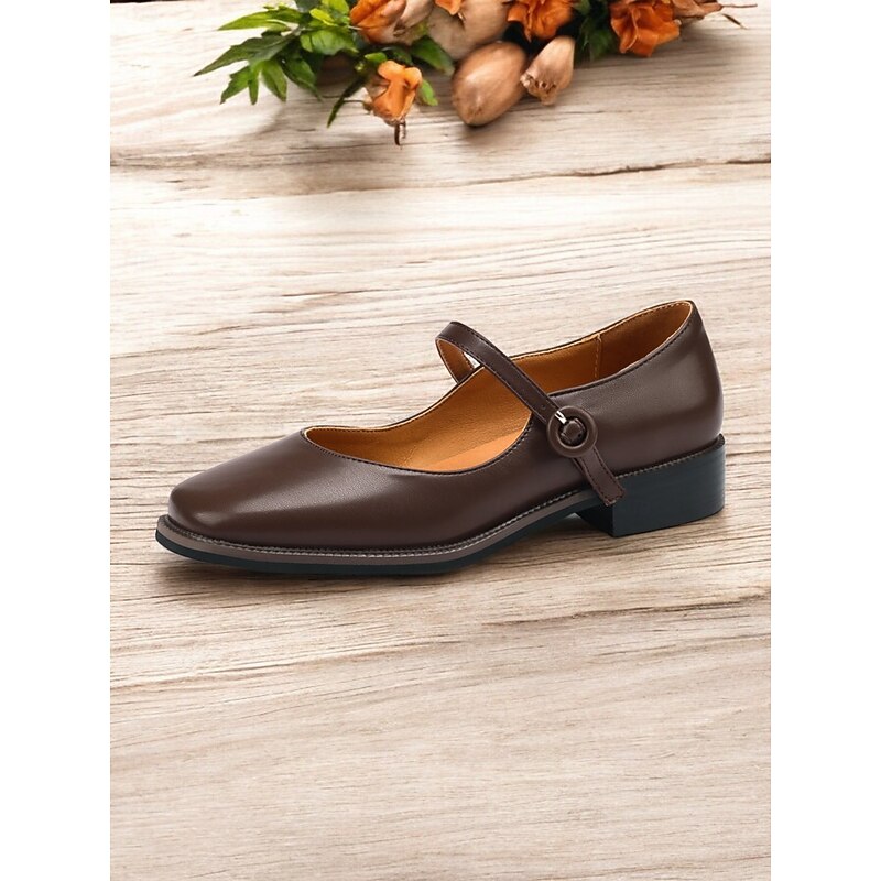 Women's Brown Mary Jane Flats with Adjustable Strap - Classic Round Toe Casual Shoes for Daily Wear3