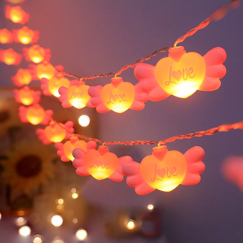 Heart Shape LED String Lights Christmas Garland Lights 1.5m 10LEDs 3m 20LEDs Battery Operated Valentine's Day Wedding Party Home Bedroom Christmas Decoration