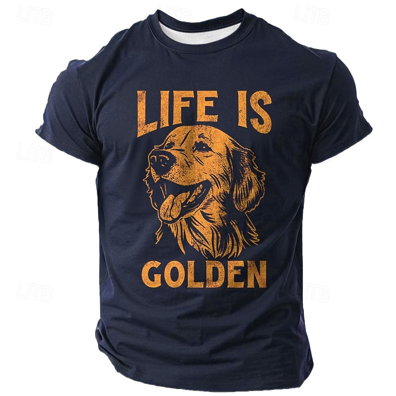 Men's Graphic T-Shirt: Golden Retriever 'Life is Golden' Pun Short Sleeve for Dog Lovers2