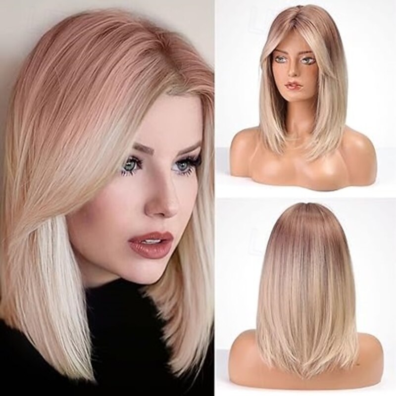 Wigs for Women Wig with Curtain Bangs Shoulder Length Natural Synthetic Wig for Daily Use4