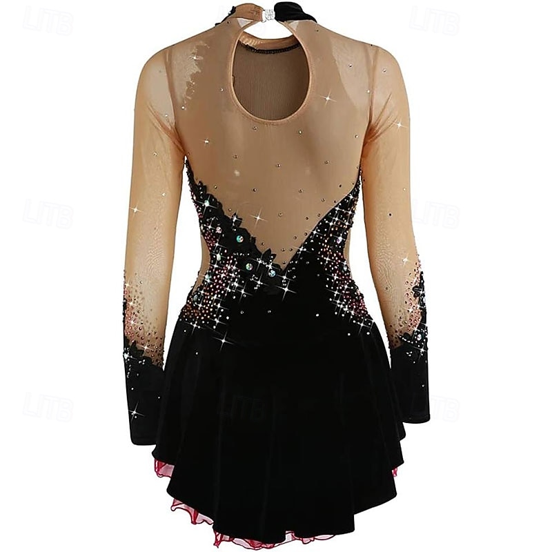Figure Skating Dress Women's Girls' Ice Skating Dress Dark Green High Elasticity Training Competition Skating Wear Classic Crystal / Rhinestone Long Sleeve Ice Skating Figure Skating2