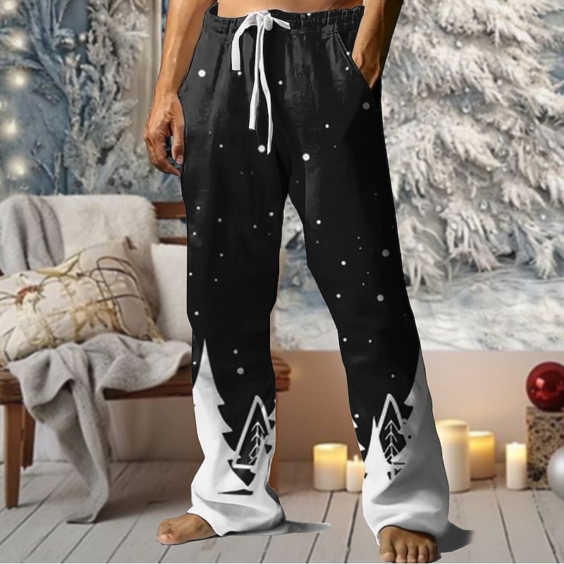 Christmas Men's Snowflake Pants Trousers Mid Waist Drawstring Elastic Waist Hawaiian Casual Outdoor Party Evening Wear Holiday Straight Leg Trousers Summer Spring Fall 3D Print Black Red Blue4