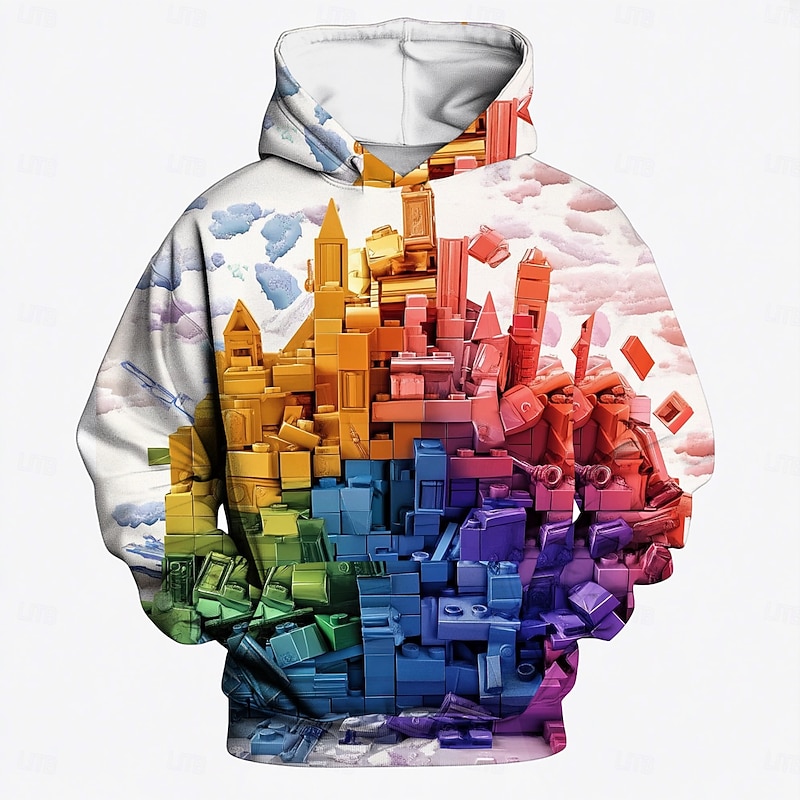 Boys 3D Geometric Hoodie Long Sleeve 3D Print Spring Fall Winter Active Basic Kids 3-12 Years School Outdoor Road Bike3