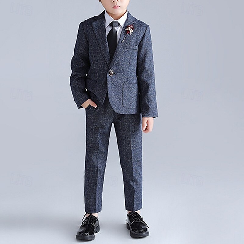 4 Pieces Ring Bearer Suit Boys Kids Suit Formal Suit Blazer & Pants Formal Party Valentines Fashion Cool Solid Color Pocket Red Blue Green Polyester2