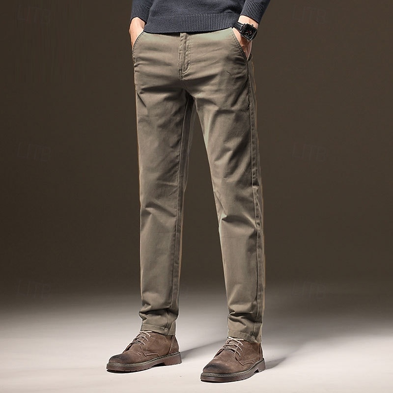 Men's Dress Pants Trousers Chinos Buttons Pocket Solid Color Comfort Formal Party Work Fashion Classic Style Black Khaki Micro-elastic - Main Image