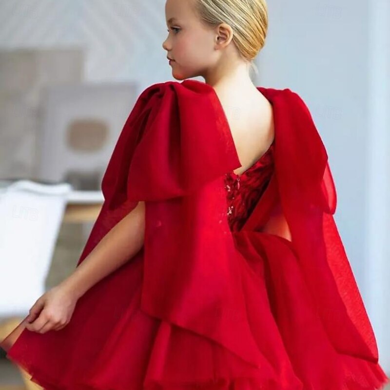 Kids Girls' Party Dress Solid Color Sleeveless Performance Mesh Princess Sweet Mesh Mid-Calf Sheath Dress Tulle Dress Summer Spring Fall kids Red2