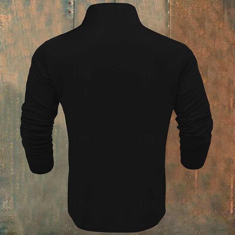 Men's Deer Zip Polo Shirts Long Sleeve Polo Shirts Collared Shirts Vintage Casual Outdoor Street Dailywear 3D Print Spring Fall & Winter Black Brown Khaki2