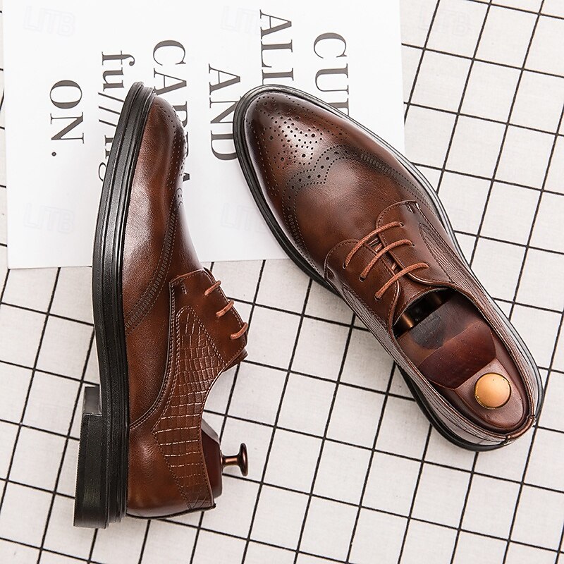 Men's Brown Oxford Dress Shoes with Embossed Pattern and Brogue Detailing – Formal Business Footwear with Comfortable Sole2