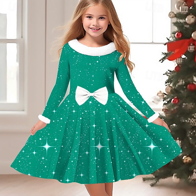Girls' 3D Color Gradient Dress Long Sleeve 3D Print Fall Winter Vacation Sports & Outdoor Daily Cute Casual Beautiful Kids 3-12 Years Casual Dress Swing Dress A Line Dress Above Knee Regular Fit3