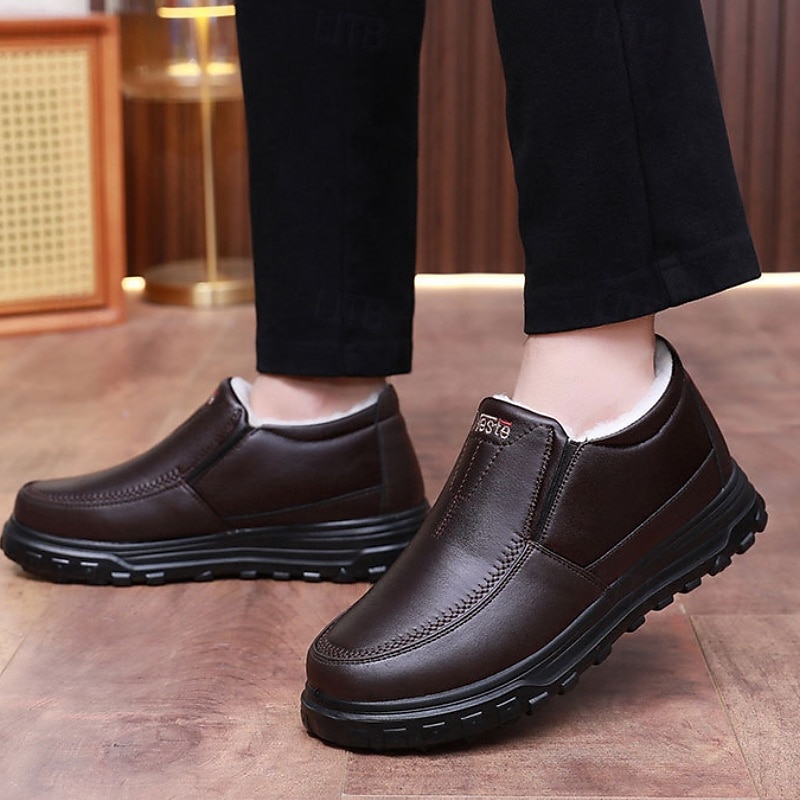 Men's Casual Cozy and Warm Faux Leather Slip-on Shoes with Fur Lining - Perfect for Winter Outdoor Activities3