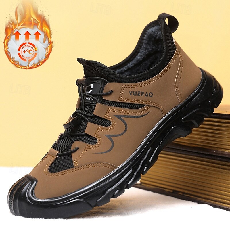 Men's Warm Waterproof Athletic Sneakers with Faux Fur Lining, Non-Slip Sole, and Lace-Up Closure – Ideal for Winter Outdoor Activities