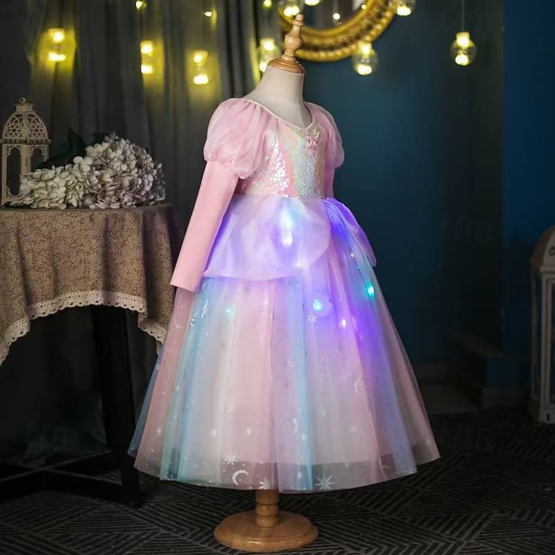 Fairytale Princess Peach Flower Girl Dress Theme Party Costume Tulle Dresses Dress Up Led Light Up Movie Cosplay for Girls' Kid's Christmas Carnival Children's Day Performance Birthday Party2