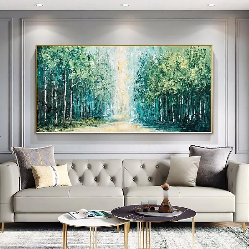 3D Green Forest Painting canvas hand painted wall art tree canvas abstract painting autumn painting handmade Narrow wall decoroversize Large Abstract Blue Wall Decor tree landscape paintings3