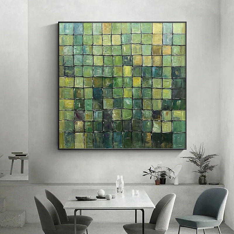 Handmade Original Green Color Block Oil Painting On Canvas Wall Abstract Art Painting for Home Decor With Stretched Frame/Without Inner Frame Painting