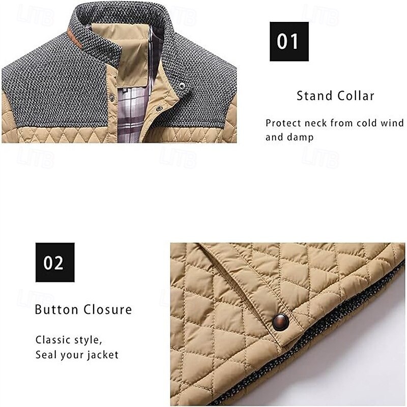 Men's Puffer Jacket Casual Jacket Daily Vacation Warm Pocket Fall & Winter Color Block Fashion Classic Stand Collar Regular Black Wine Navy Blue Brown Khaki Jacket2