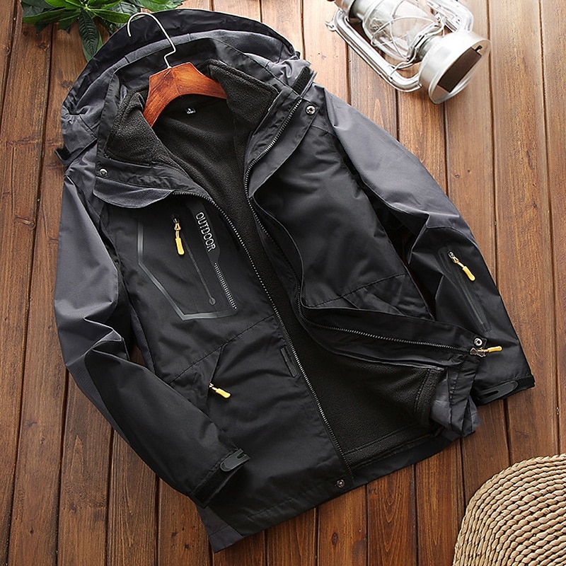 Men's Hiking 3-in-1 Jackets Ski Jacket Hiking Fleece Jacket Winter Outdoor Thermal Warm Waterproof Windproof Detachable Fleece Hoodie Windbreaker Trench Coat Single Slider Ski / Snowboard Fishing