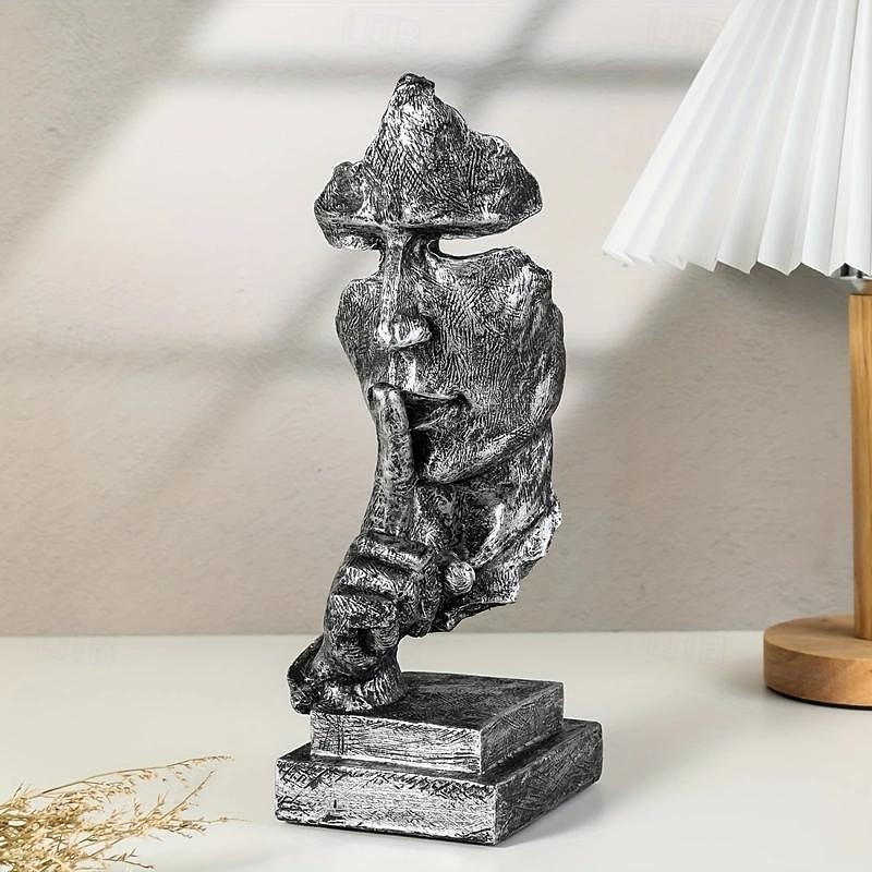 Thinker Statue - Silence is Gold Modern Decor Creative Abstract Art Figurine Resin Sculptures Decoration Room Home Study Office for Men Desktop Ornament4