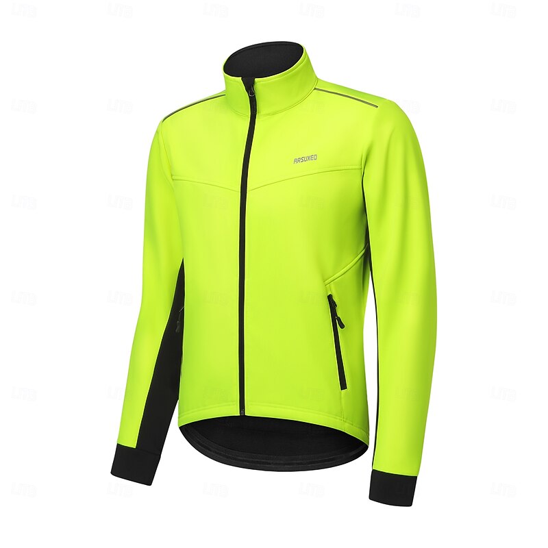Arsuxeo Men's Cycling Jacket Fleece Jacket Winter Cycling Warm Moisture Wicking Breathability Bike Jacket Hoodie Mountain Bike MTB Road Bike Cycling City Bike Cycling Black Orange Green Bike Wear2