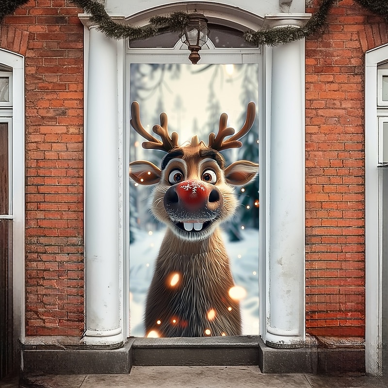 Christmas Door Decorations Door Covers Reindeer Xmas Door Tapestry Door Curtain Decoration Backdrop Indoor/Outdoor Door Banner for Front Door Farmhouse4