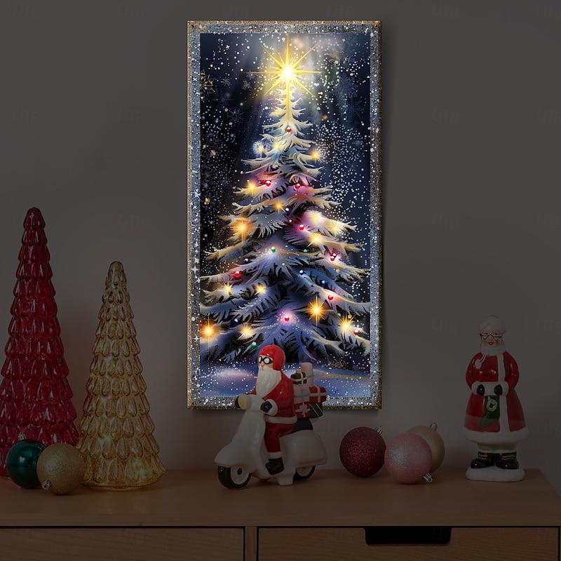 Christmas Tree LED Canvas Wall Art LED Lighted Up Wall Decor 2AA Battery Operated Lighted Canvas Print LED Light Kitchen Bedroom or Home Decor Winter Snow2