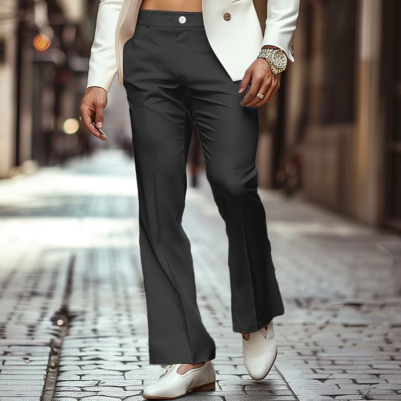 Men's Dress Pants Flared Pants Bell Bottom Trousers Casual Pants Pocket Plain Comfort Breathable Full Length Outdoor Daily Going out Fashion Streetwear Black White Stretchy