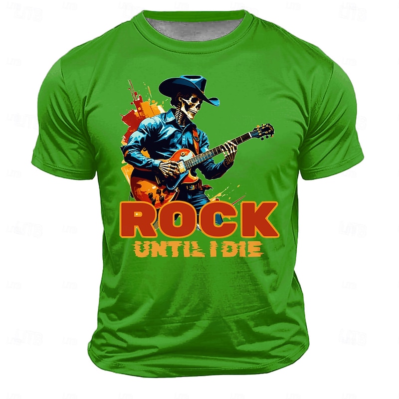Men's Rock T Shirt Short Sleeve T shirt 3D Print Crew Neck Shirt Fashion Athleisure Street Sports Outdoor Daily Lake Blue Black White Summer Spring Clothing Apparel S M L XL XXL XXXL3