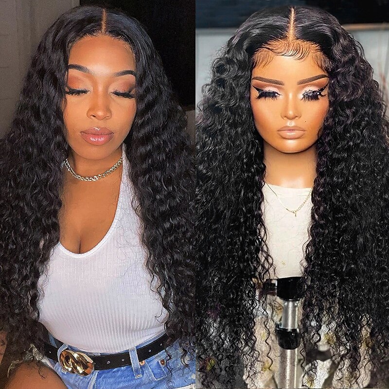 4*4 Transparent Lace Human Hair Wig Natural Color Deep Wave Wig 150% Density - Main Image