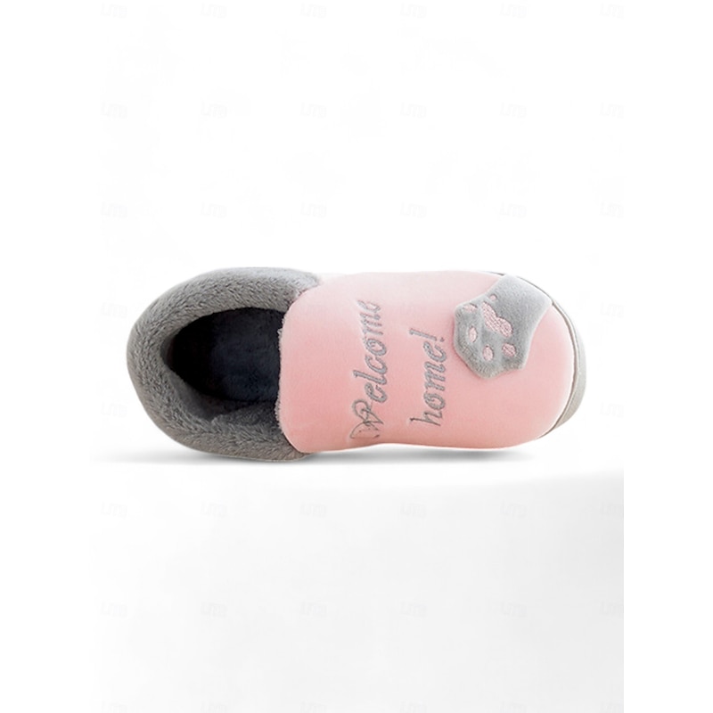 Women's Pink and Gray Indoor Slippers with Cute Cat Design - Plush Lining, Non-Slip Sole, Perfect for Cozy Winter Comfort3