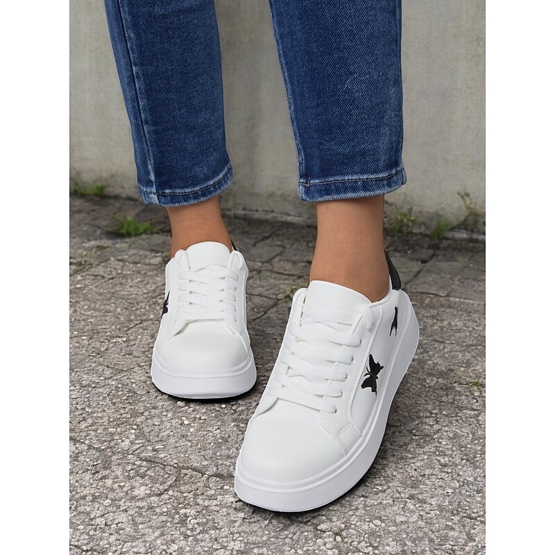 Women's White Platform Sneakers with Butterfly Embroidery | Casual Lace-Up Shoes for Everyday Wear4