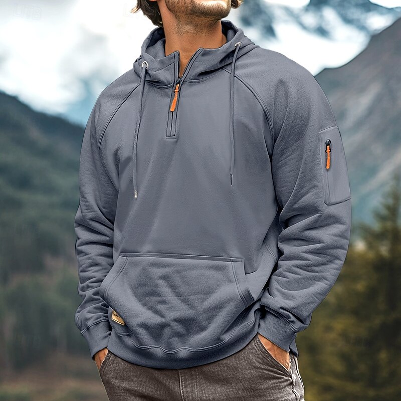 Men's Quarter Zip Sweatshirt Raglan Hoodie Tactical Hoodie Black Burgundy Navy Blue Royal Blue Khaki Half Zip Plain Sports & Outdoor Daily Holiday Streetwear Cool Retro Winter Spring &  Fall Clothing4