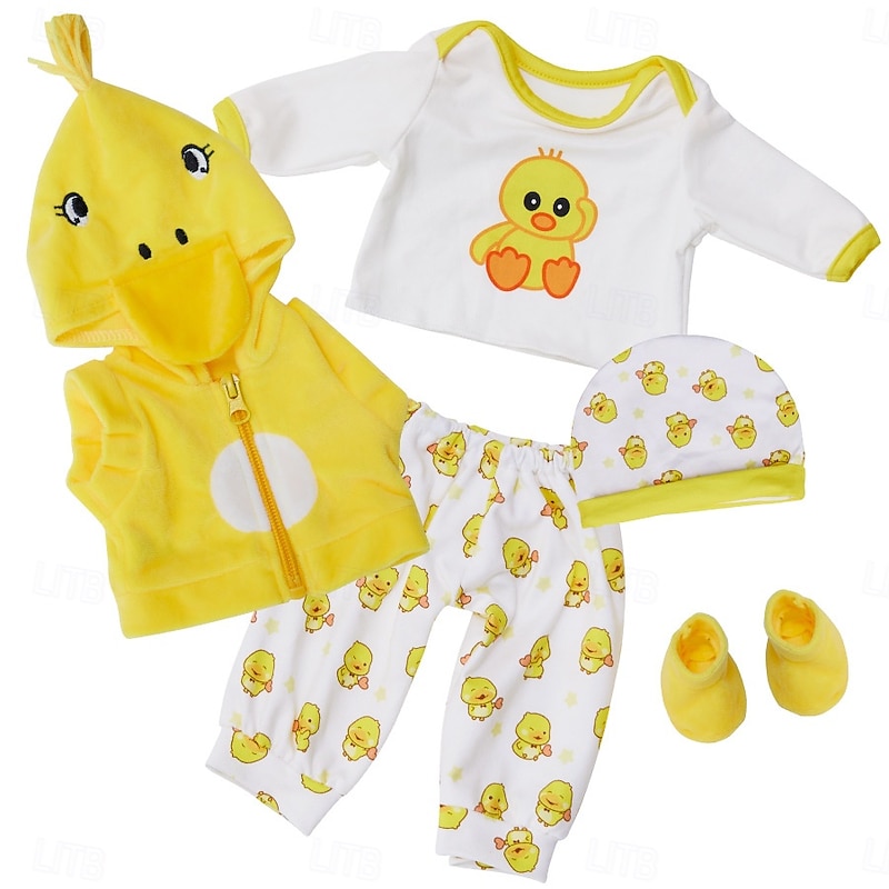 Reborn Baby Doll Clothes for 17-22 Inch Newborn Baby Doll Boy 17-22 inch Yellow Duck 5pcs Set Baby Doll Clothes Outfit Accessories fit 17-22 Inch Baby Doll Girl - Main Image