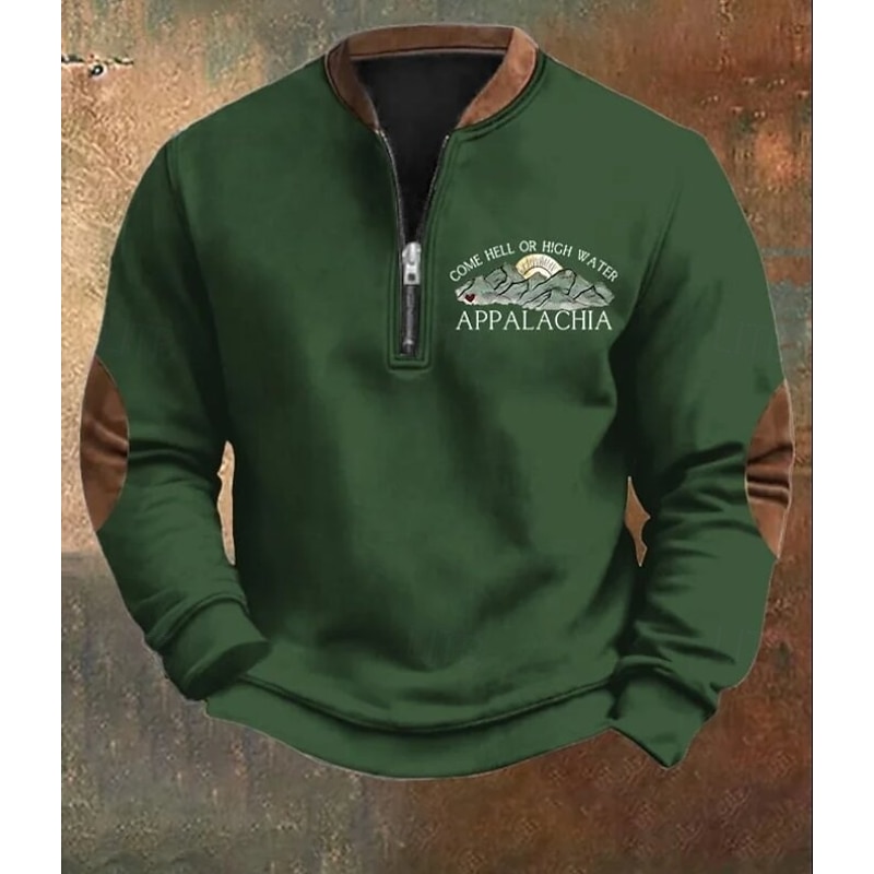 Men's Sweatshirt Black White Brown Green Gray Half Zip Graphic Print Patchwork Daily Holiday Going out Polyester Streetwear Casual Fall Winter Clothing Apparel Hoodies Sweatshirts  Long Sleeve