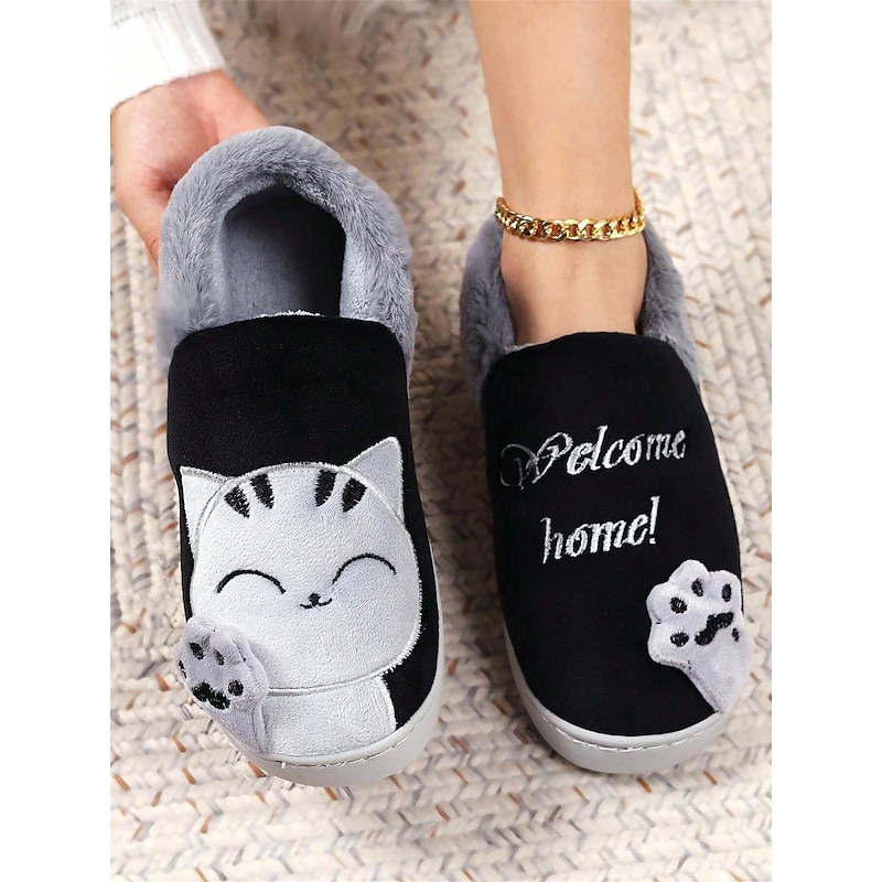 Women's Pink and Gray Indoor Slippers with Cute Cat Design - Plush Lining, Non-Slip Sole, Perfect for Cozy Winter Comfort 9
