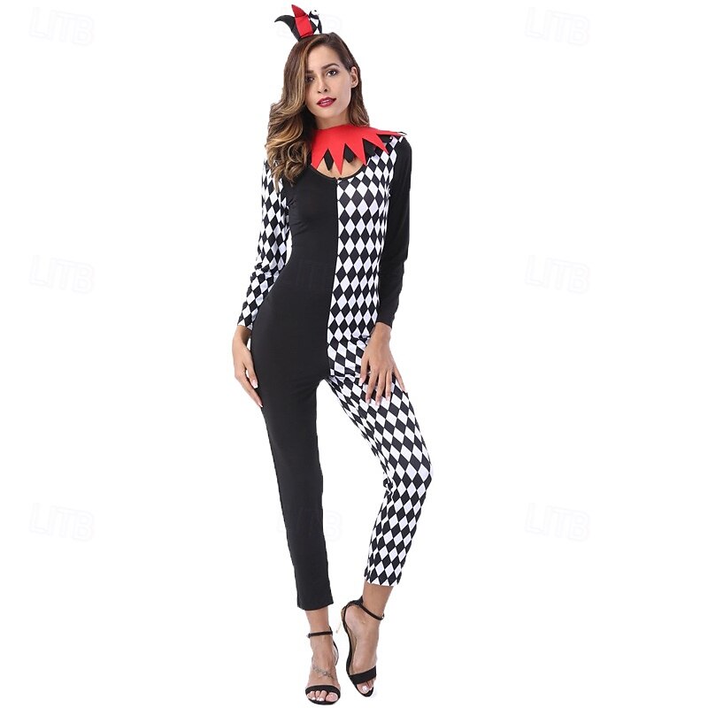 Joker Clown Halloween Costume Full Body Suit Circus Carnival Costume Cosplay Adults' Women's Halloween Carnival Mardi Gras Performance Party Easy Halloween Costumes Dress Up2