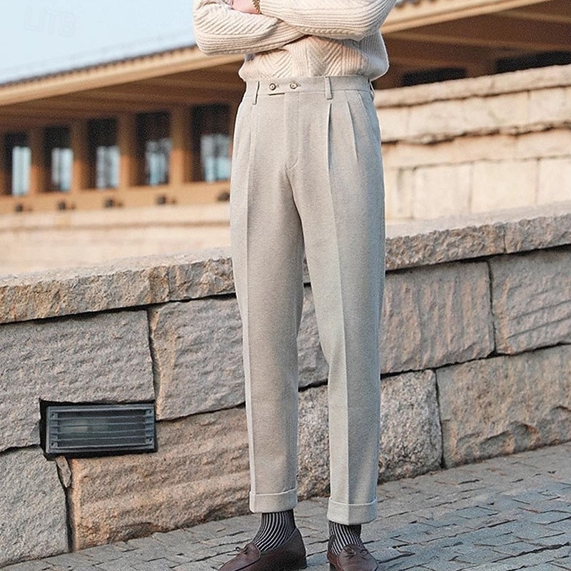 Men's Graduation Dress Pants Naples Trousers Trousers Chinos Buttons Pocket Plain Comfort Formal Party Work Fashion Classic Style Dark Gray Apricot Micro-elastic3