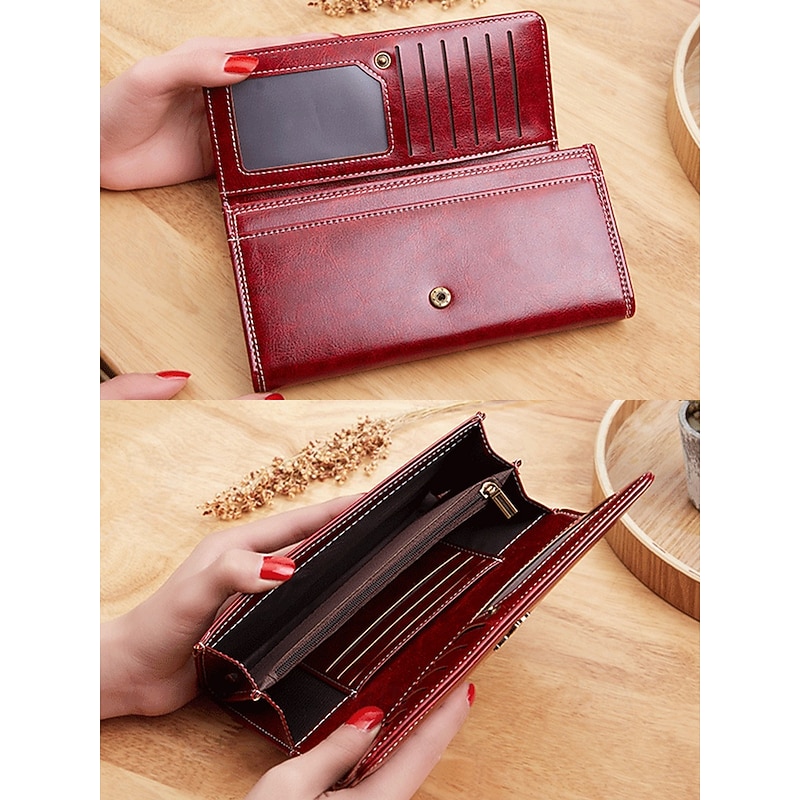 Women's Red Faux Leather Wallet with Multiple Card Slots and Zippered Coin Pocket – Elegant and Functional Clutch for Everyday Use4
