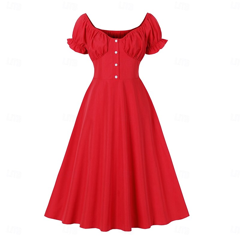 Retro Vintage 1950s Vintage Dress Dress Solid Color A-Line Fancy Dress Women's Carnival New Year Masquerade Casual Daily Bachelorette Party Adults' Dress