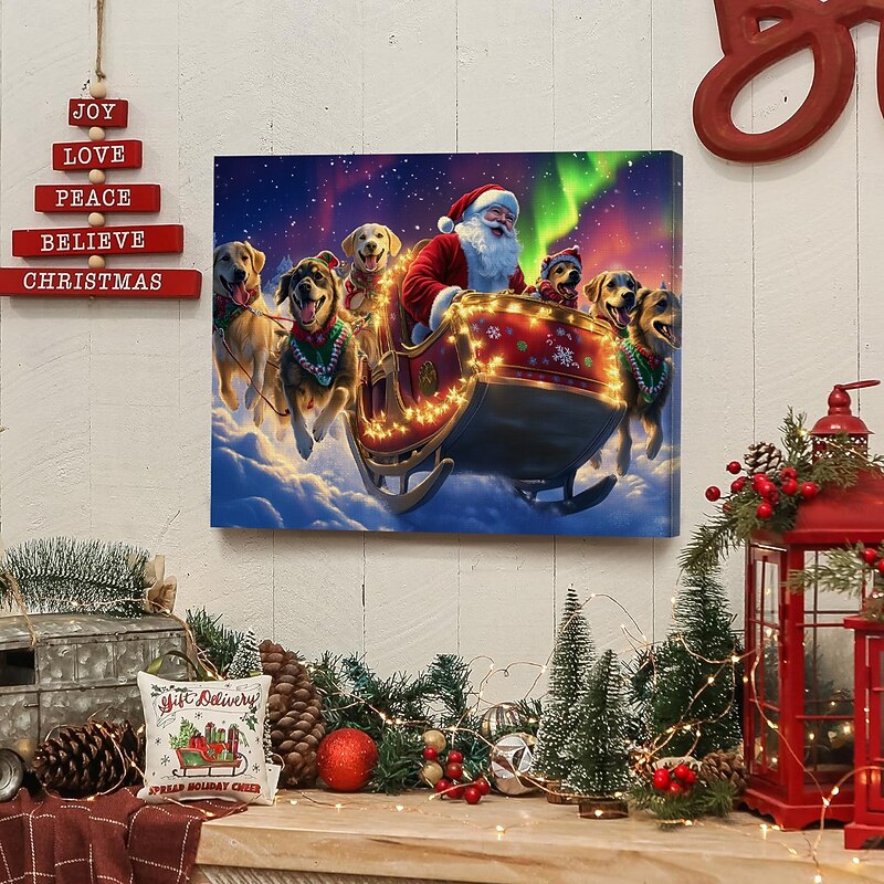 Christmas Santa Claus LED Canvas Wall Art LED Lighted Up Wall Decor 2AA Battery Operated Lighted Canvas Print LED Light Kitchen Bedroom or Home Decor3