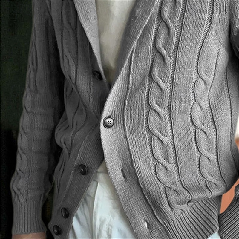 Men's Dress Sweater Cardigan Sweater Cable Knit Regular Button Up Solid Color Fashion Classic Daily Wear Date Clothing Apparel Fall & Winter Black khaki M L XL3