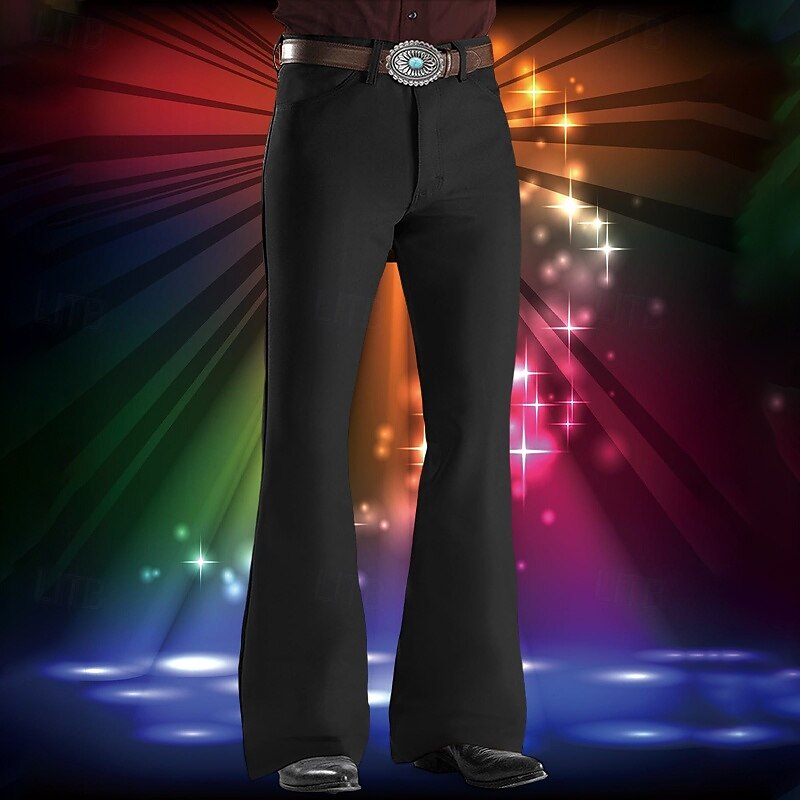 Men's Dress Pants Flared Pants Bell Bottom Trousers Suit Pants Pocket Plain Comfort Soft Full Length Party Club Disco Lights Elegant Fashion Black White4
