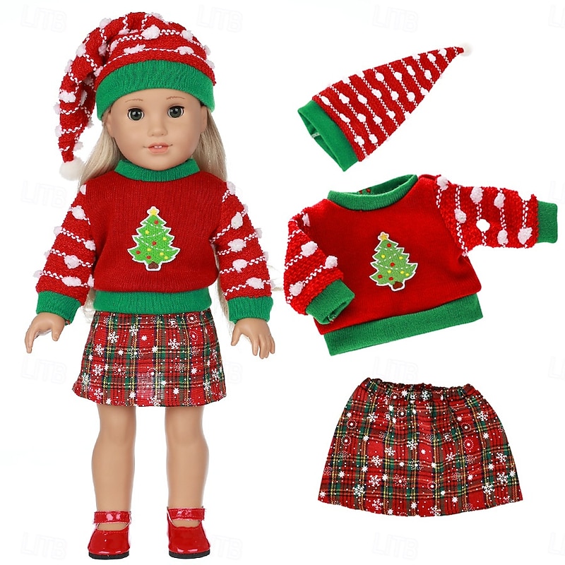 3 pcs American Doll Christmas Clothes Gift for 18 inch Doll Clothes and Accessories Including Coat and Dress(WITHOUT DOLL)