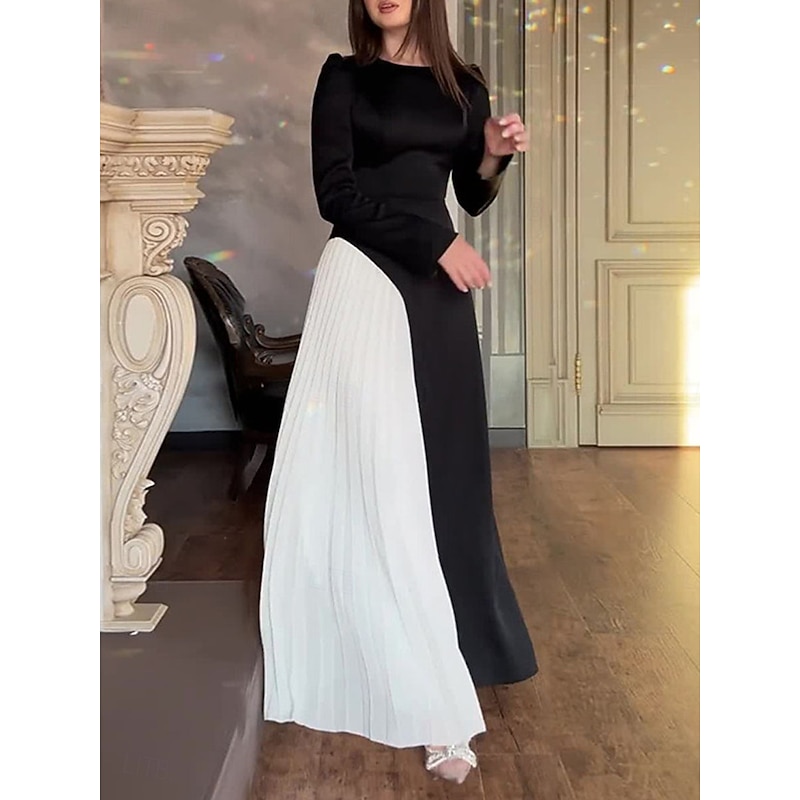 Women's Maxi Dress Black Dress Casual Dress Cocktail Dress Formal Dress Casual Sports & Outdoor Street Regular Fit Color Block Long Sleeve Crew Neck Black Fall Winter3