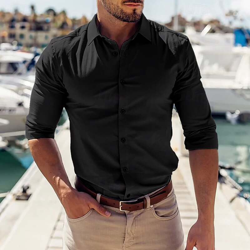 Men's Shirt Dress Shirt Plain Wedding Business Black White Dark Navy Blue Long Sleeve Collar Summer Clothing Apparel2